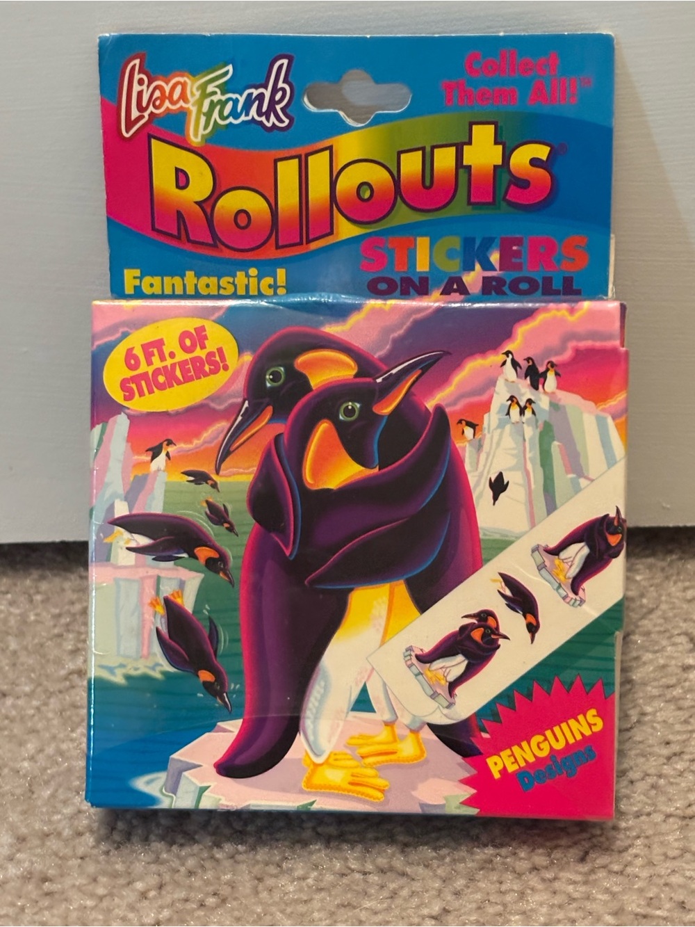 Vintage Lisa Frank Purple & Neon Penguin Rollouts Stickers New Sealed